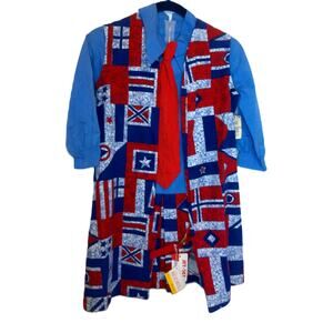 Vintage Jet Set Girls Vest Jacket And Dress Red White Blue Set Size 14